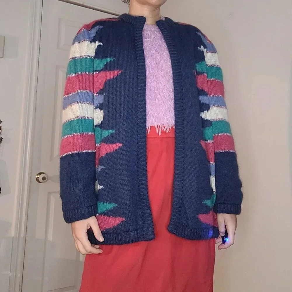 Vintage Escada long mohair cardigan in blue